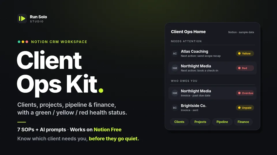 Client Ops Kit Notion CRM for freelancers cover